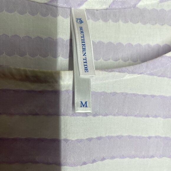 Southern Tide lavendar purple and white striped short ruffle sleeve top, medium - Picture 3 of 14